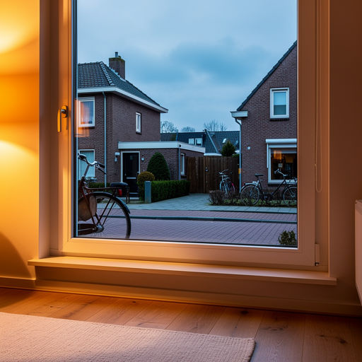 blik vanuit woonkamer in Schijndel door wit kunststof raamkozijn naar de straat