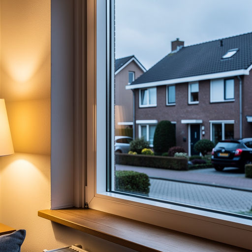 blik vanuit woonkamer in Son en Breugel door wit kunststof raamkozijn naar de straat