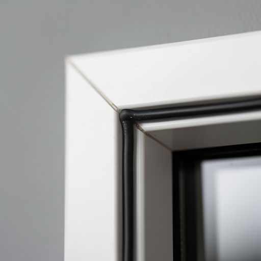 close-up van hoekverbinding wit kunststof kozijn met afdichtingsrubber in Tilburgse woning