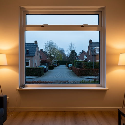 uitzicht vanuit woonkamer in Helmond door wit kunststof raamkozijn naar de straat