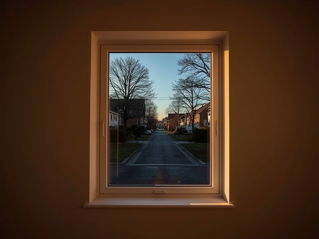 blik vanuit woonkamer in Nuenen door wit kunststof raamkozijn naar de straat