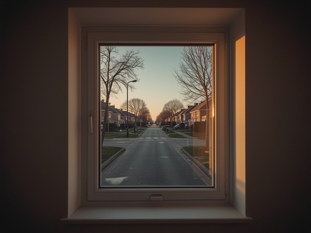 blik vanuit woonkamer in Best door wit kunststof raamkozijn naar de straat