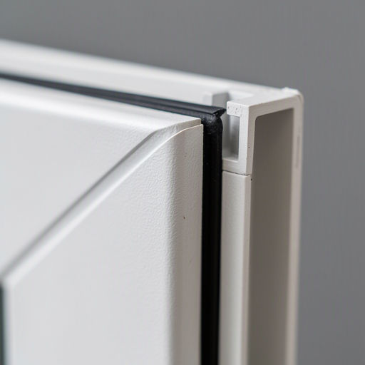 close-up van hoekverbinding wit kunststof kozijn met afdichtingsrubber