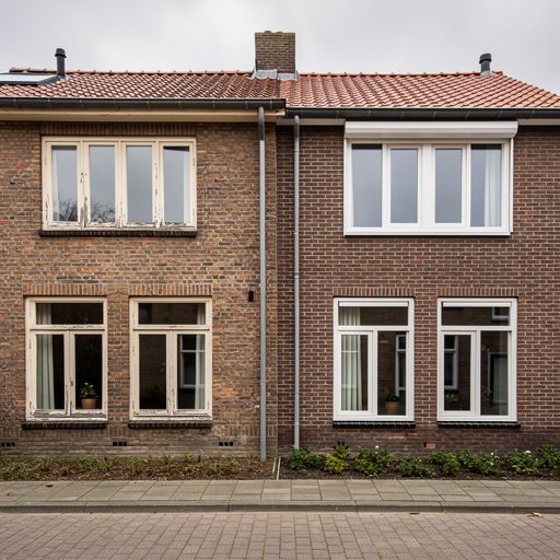 Een monteur is bezig met de plaatsing van kunststof kozijnen bij een huis in Best